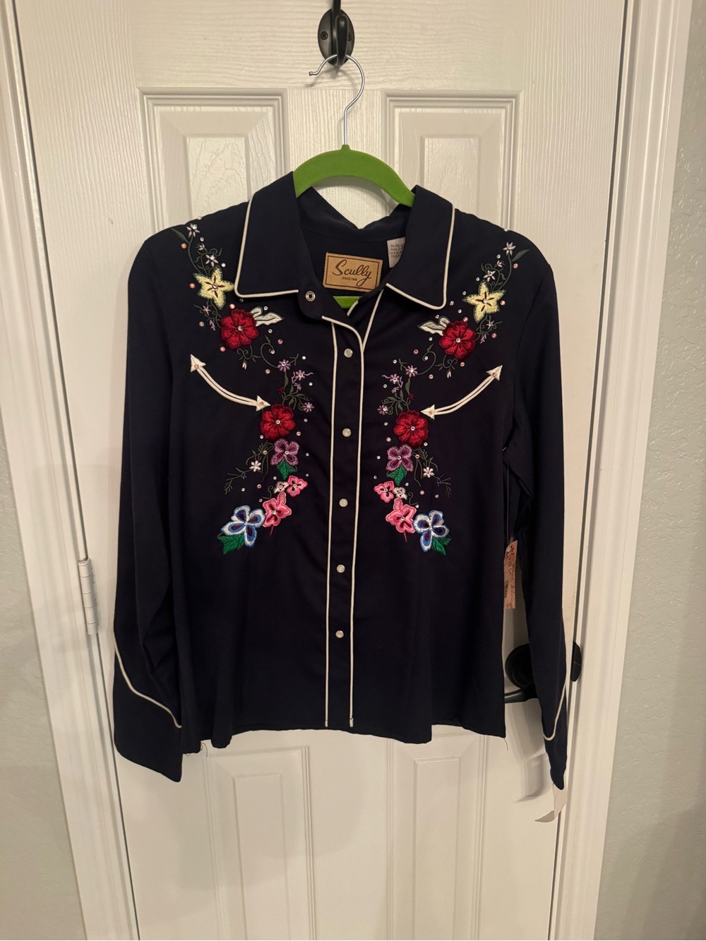 Scully Navy Western Floral Embroidered Snap Shirt